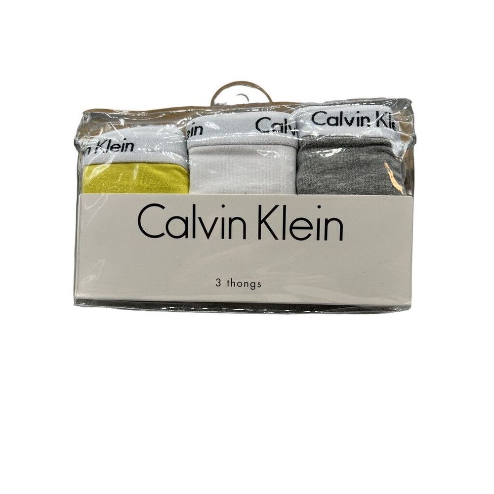 Calvin Klein Thong Underwear Women's Large Gray Yellow White Cotton
